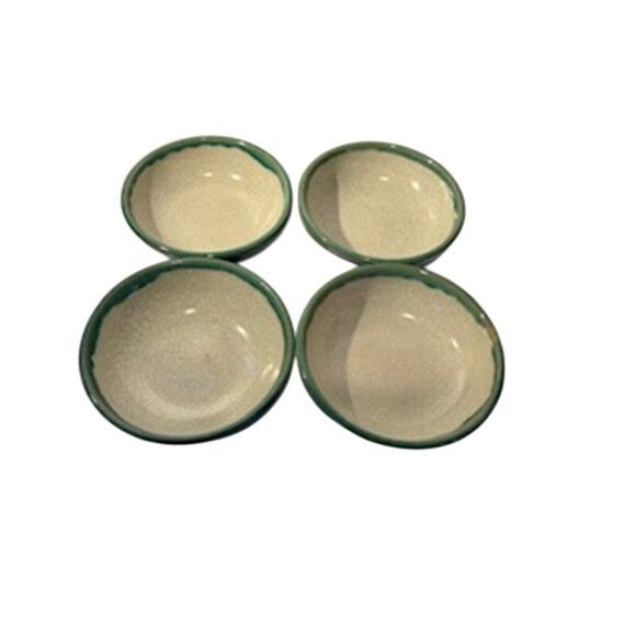 Pier 1 Crackle Collection Distressed Coupe Cereal Bowl Pottery Green Tan 6.75" - Picture 1 of 12